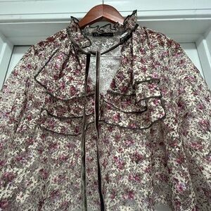 Zara Floral Ruffle Cape - Pink and Cream